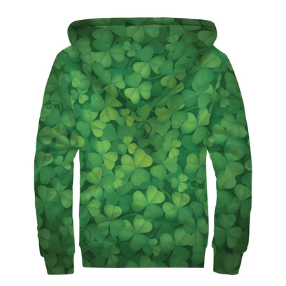 Irish Clover St. Patrick's Day Print Sherpa Lined Zip Up Hoodie