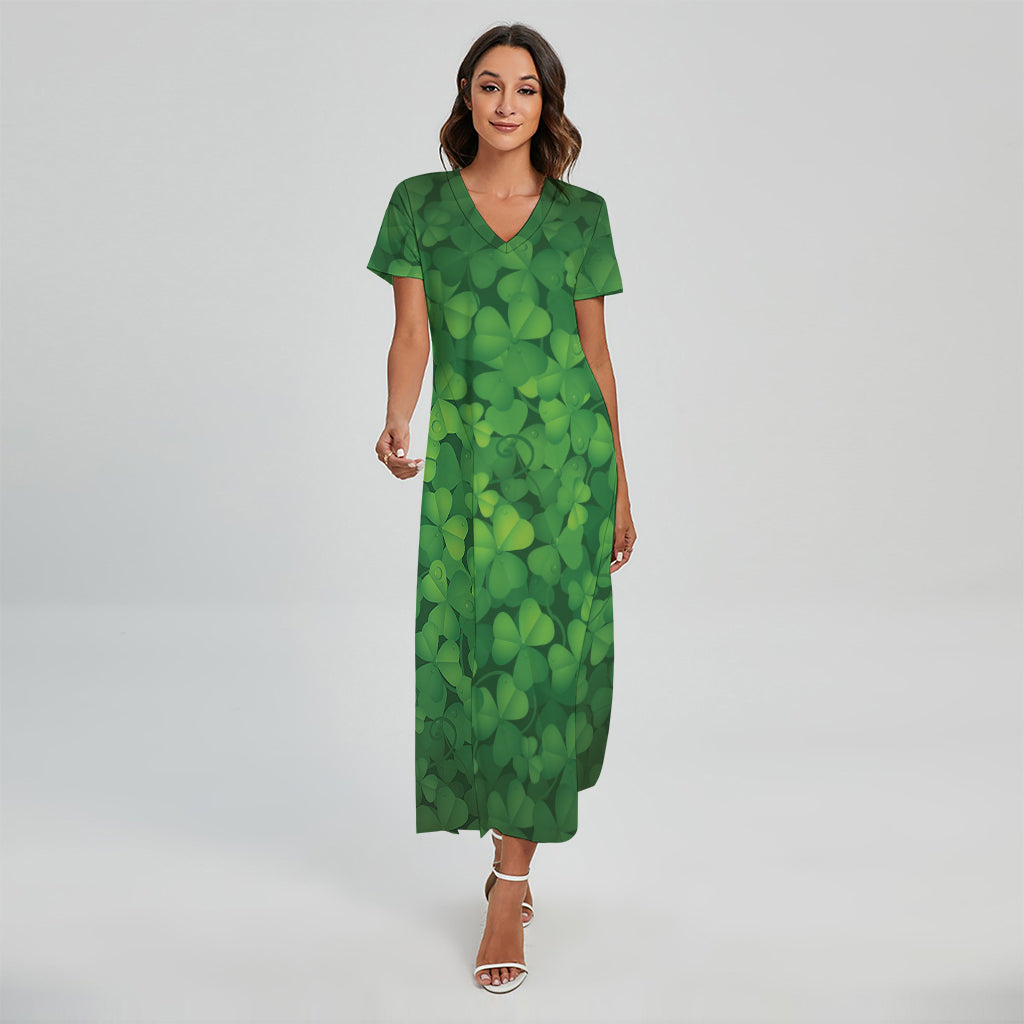 Irish Clover St. Patrick's Day Print Short Sleeve Maxi Dress