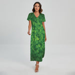 Irish Clover St. Patrick's Day Print Short Sleeve Maxi Dress