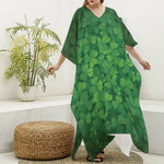 Irish Clover St. Patrick's Day Print Silk V-Neck Kaftan Dress