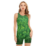 Irish Clover St. Patrick's Day Print Sleeveless One Piece Swimsuit
