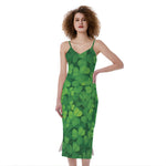 Irish Clover St. Patrick's Day Print Slim Fit Midi Cami Dress