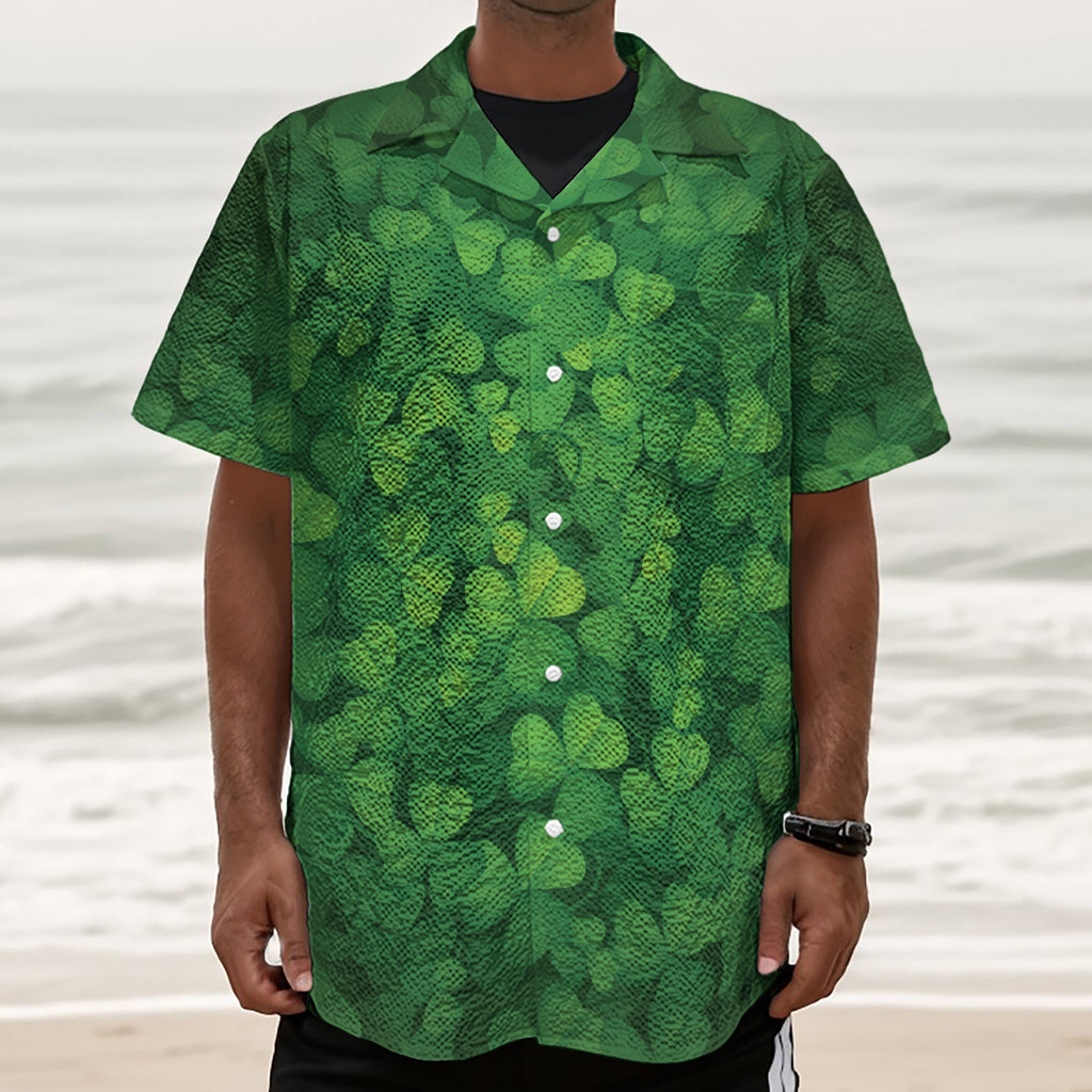 Irish Clover St. Patrick's Day Print Textured Short Sleeve Shirt