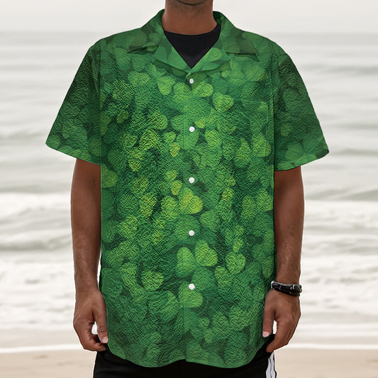 Irish Clover St. Patrick's Day Print Textured Short Sleeve Shirt