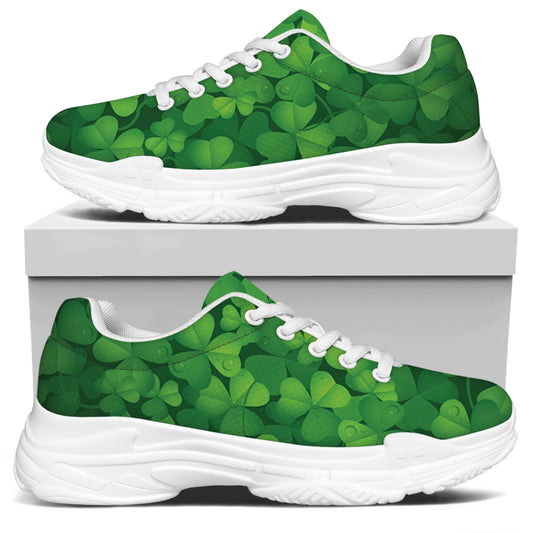 Irish Clover St. Patrick's Day Print White Chunky Shoes