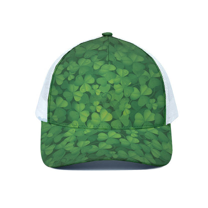 Irish Clover St. Patrick's Day Print White Mesh Trucker Cap