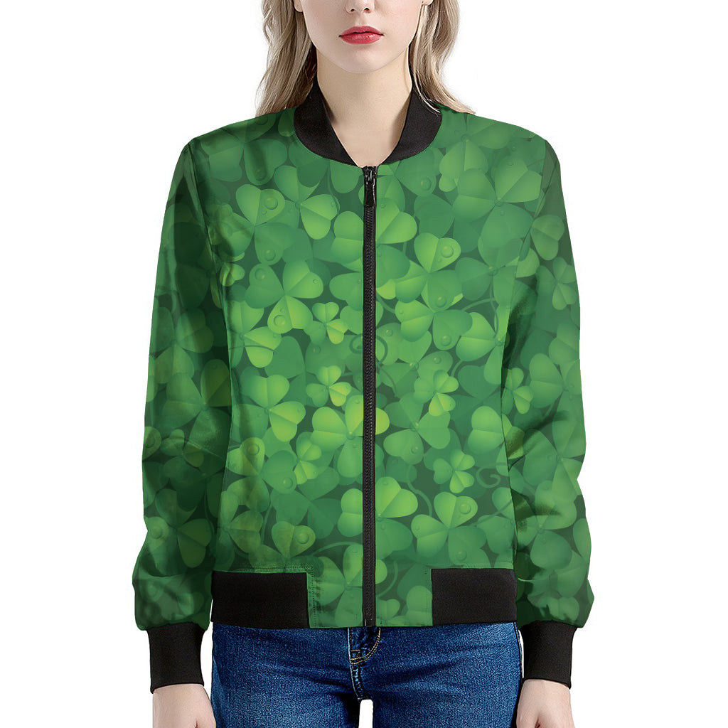Irish Clover St. Patrick's Day Print Women's Bomber Jacket