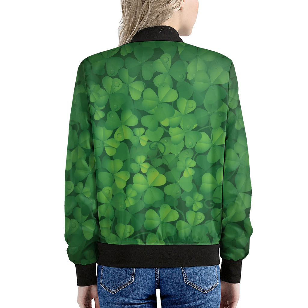 Irish Clover St. Patrick's Day Print Women's Bomber Jacket