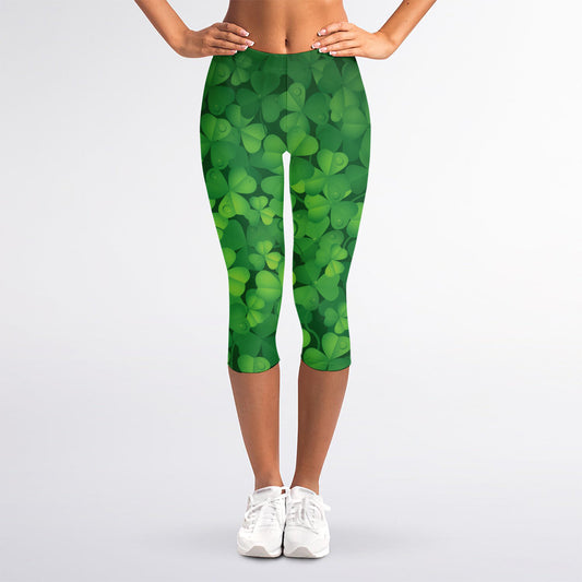 Irish Clover St. Patrick's Day Print Women's Capri Leggings