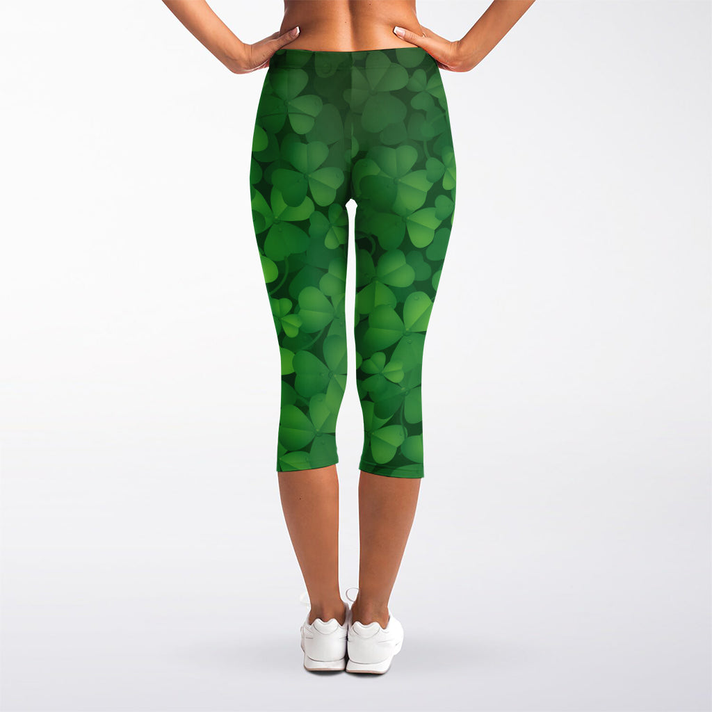 Irish Clover St. Patrick's Day Print Women's Capri Leggings
