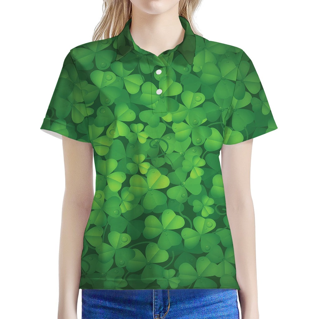 Irish Clover St. Patrick's Day Print Women's Polo Shirt