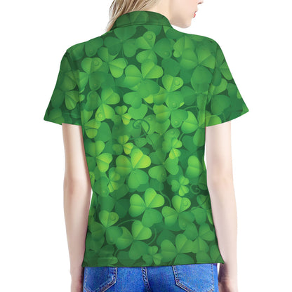 Irish Clover St. Patrick's Day Print Women's Polo Shirt