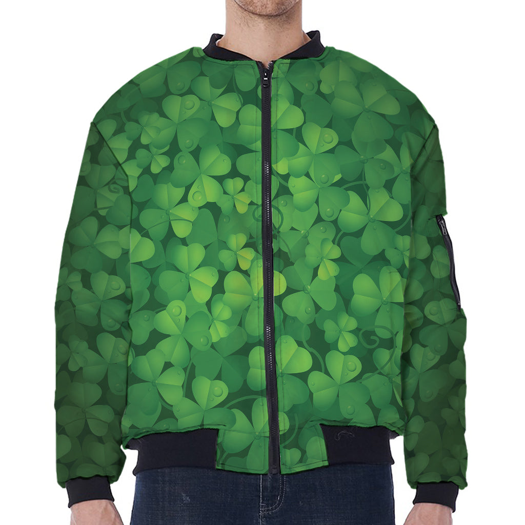 Irish Clover St. Patrick's Day Print Zip Sleeve Bomber Jacket
