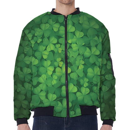 Irish Clover St. Patrick's Day Print Zip Sleeve Bomber Jacket