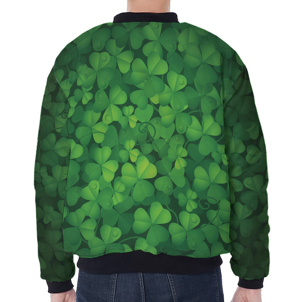 Irish Clover St. Patrick's Day Print Zip Sleeve Bomber Jacket