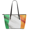 Irish Flag Print Leather Tote Bag With Zipper