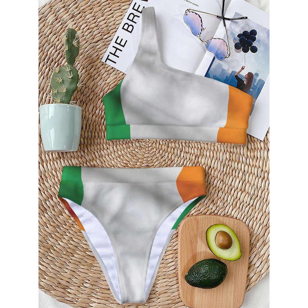 Irish Flag Print One Shoulder Bikini Top