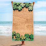 Irish Four Leaf Clovers Wood Print Beach Towel
