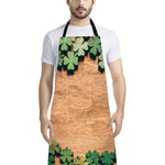 Irish Four Leaf Clovers Wood Print Bib Apron With Pocket