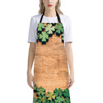 Irish Four Leaf Clovers Wood Print Bib Apron With Pocket