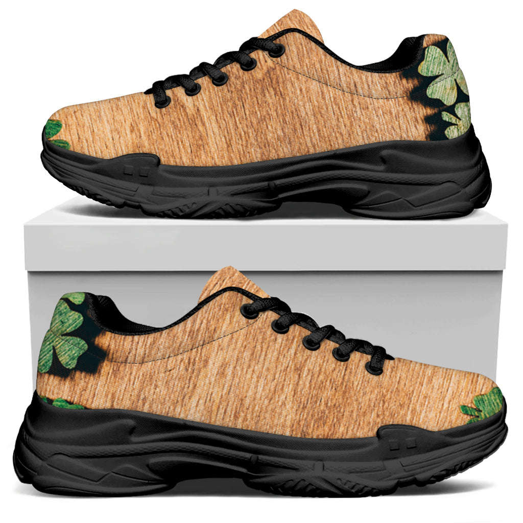 Irish Four Leaf Clovers Wood Print Black Chunky Shoes