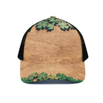 Irish Four Leaf Clovers Wood Print Black Mesh Trucker Cap