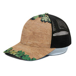 Irish Four Leaf Clovers Wood Print Black Mesh Trucker Cap