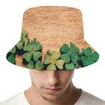 Irish Four Leaf Clovers Wood Print Bucket Hat