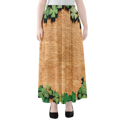 Irish Four Leaf Clovers Wood Print Chiffon Maxi Skirt