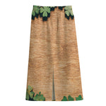 Irish Four Leaf Clovers Wood Print Cotton Front Slit Maxi Skirt