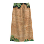 Irish Four Leaf Clovers Wood Print Cotton Front Slit Maxi Skirt