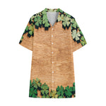 Irish Four Leaf Clovers Wood Print Cotton Hawaiian Shirt
