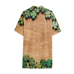 Irish Four Leaf Clovers Wood Print Cotton Hawaiian Shirt