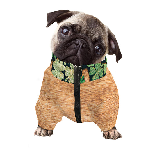 Irish Four Leaf Clovers Wood Print Dog Zip Up Jacket
