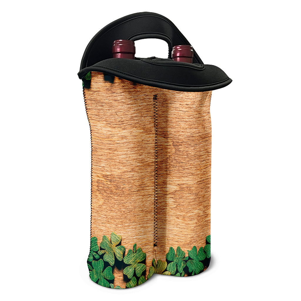 Irish Four Leaf Clovers Wood Print Double Neoprene Wine Tote