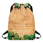 Irish Four Leaf Clovers Wood Print Drawstring Backpack