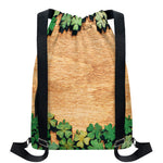 Irish Four Leaf Clovers Wood Print Drawstring Backpack