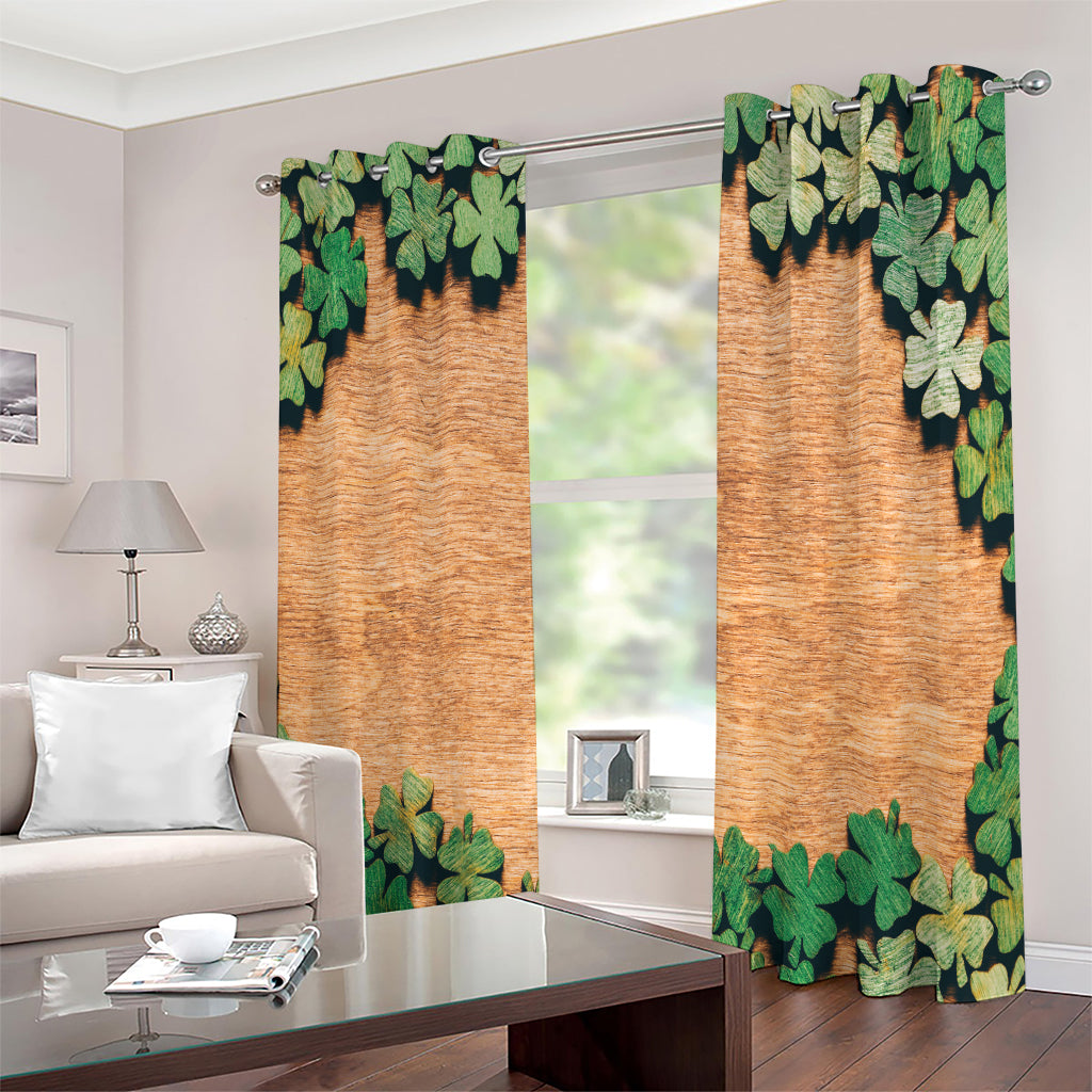 Irish Four Leaf Clovers Wood Print Extra Wide Grommet Curtains