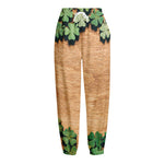 Irish Four Leaf Clovers Wood Print Fleece Lined Knit Pants