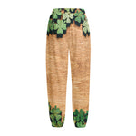 Irish Four Leaf Clovers Wood Print Fleece Lined Knit Pants