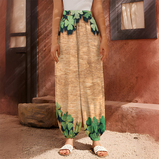 Irish Four Leaf Clovers Wood Print Harem Pants