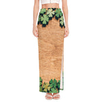 Irish Four Leaf Clovers Wood Print High Slit Maxi Skirt