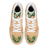 Irish Four Leaf Clovers Wood Print High Top Leather Sneakers
