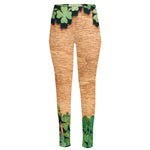 Irish Four Leaf Clovers Wood Print High-Waisted Pocket Leggings