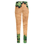 Irish Four Leaf Clovers Wood Print High-Waisted Pocket Leggings