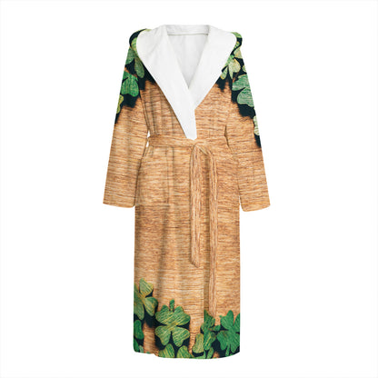 Irish Four Leaf Clovers Wood Print Hooded Bathrobe