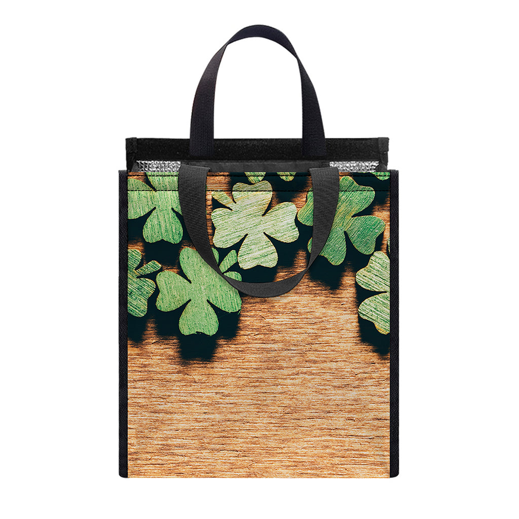 Irish Four Leaf Clovers Wood Print Insulated Lunch Tote
