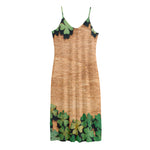 Irish Four Leaf Clovers Wood Print Jersey Midi Cami Dress