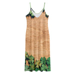 Irish Four Leaf Clovers Wood Print Jersey Midi Cami Dress