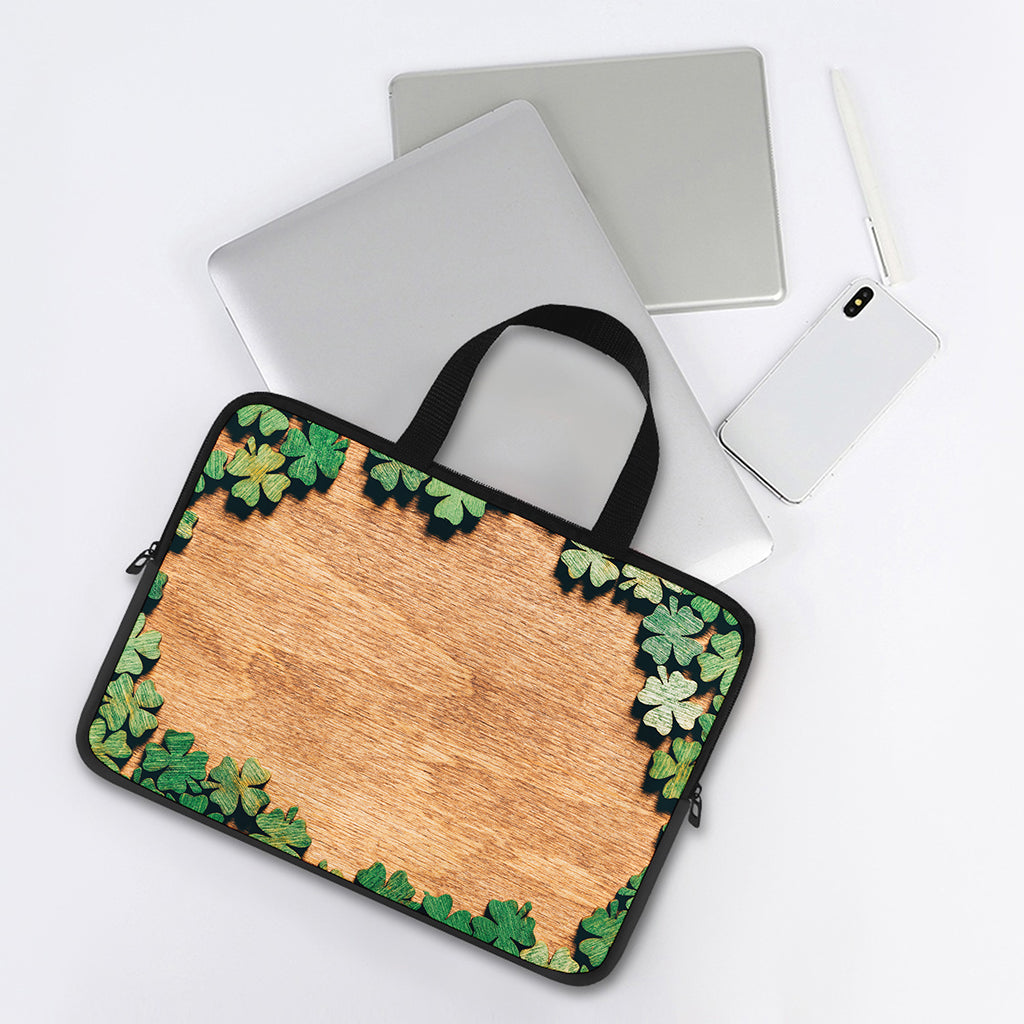 Irish Four Leaf Clovers Wood Print Laptop Sleeve With Handle